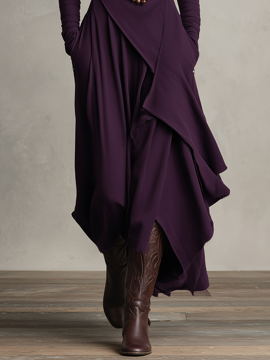 Natalia | Asymmetrical Maxi Knit Dress with Roll Neck