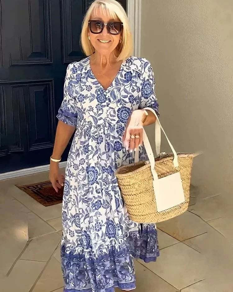 Mavis - Elegant V-Neck Boho Floral Long Dress