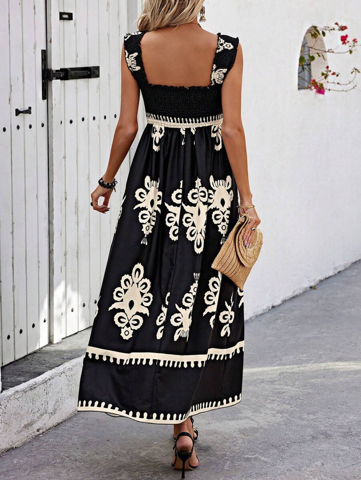 Valentina - Chic Square Neck Sleeveless Printed Beach Dress
