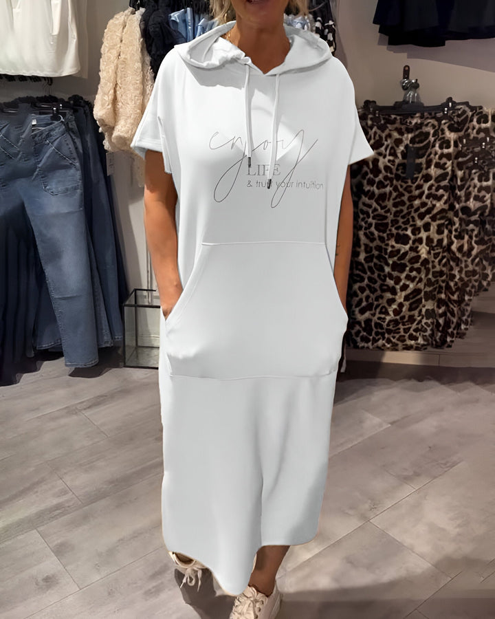 Parker - Casual Letter Print Hooded Pullover Dress