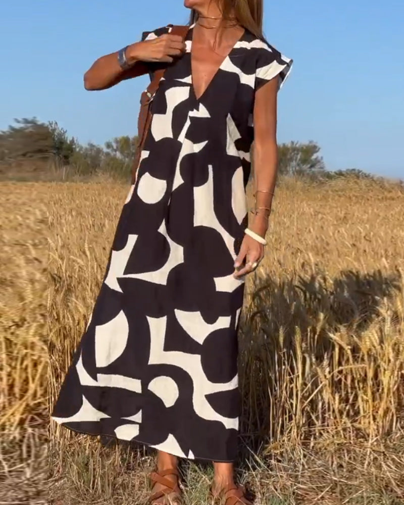 Elowen - Irregular Geometric Print Sleeveless Dress