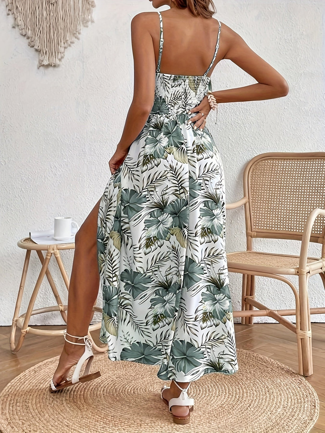 Maple - Floral V-Neck Suspender Maxi Dres