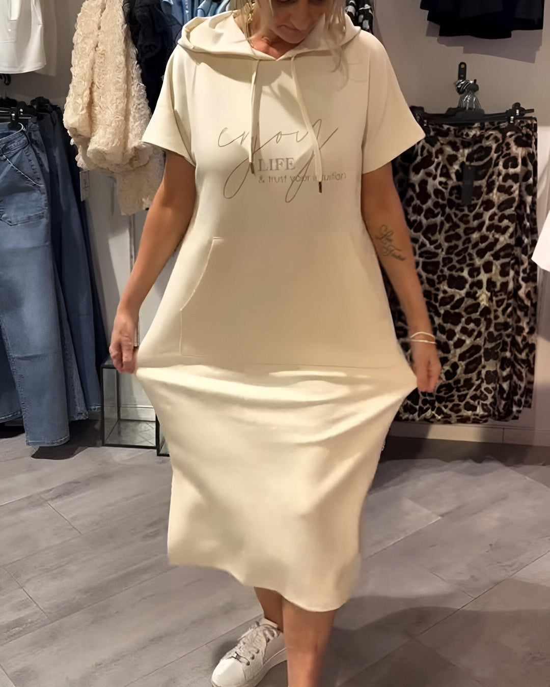 Parker - Casual Letter Print Hooded Pullover Dress