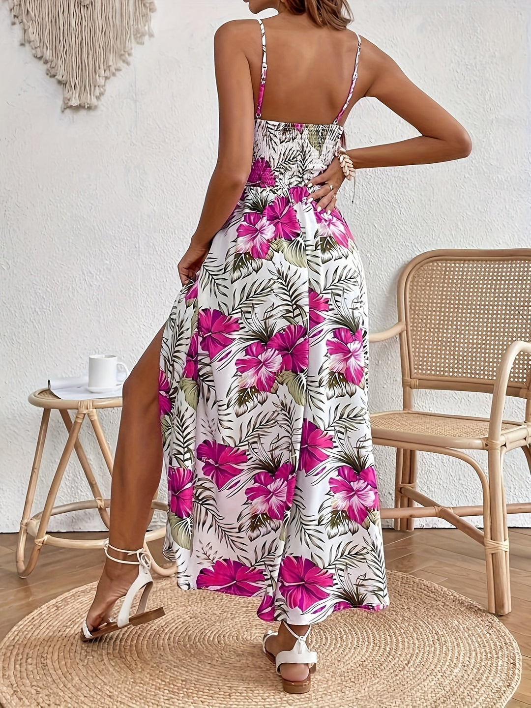 Maple - Floral V-Neck Suspender Maxi Dres