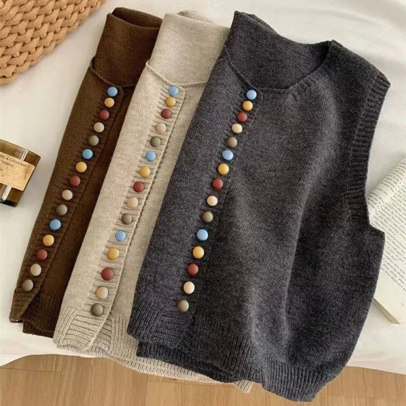 THE MARIBEL | COLOR-BUTTON KNIT VEST