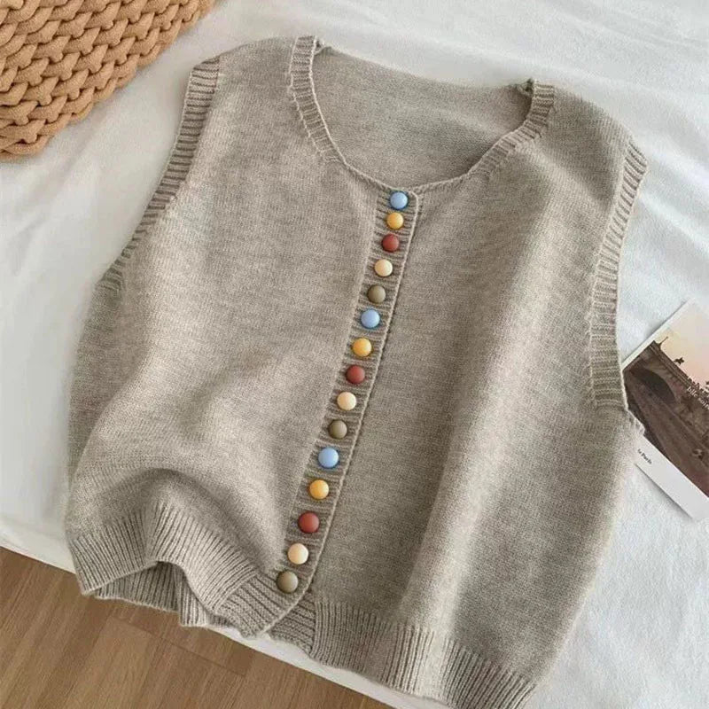 THE MARIBEL | COLOR-BUTTON KNIT VEST