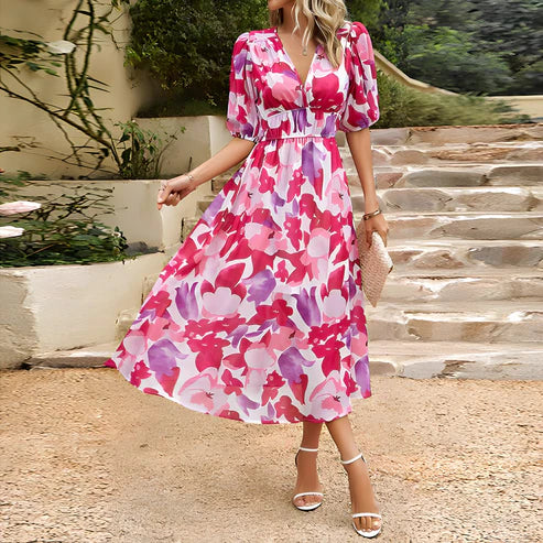 Everly - Vintage Glam Lantern Sleeve Midi Dress