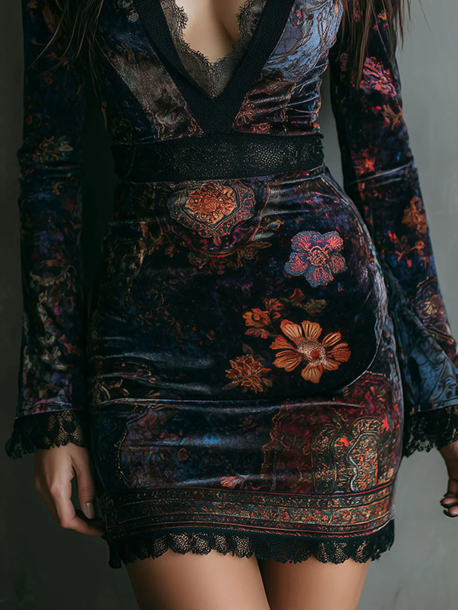 Sofia Floral Velvet Mini Dress