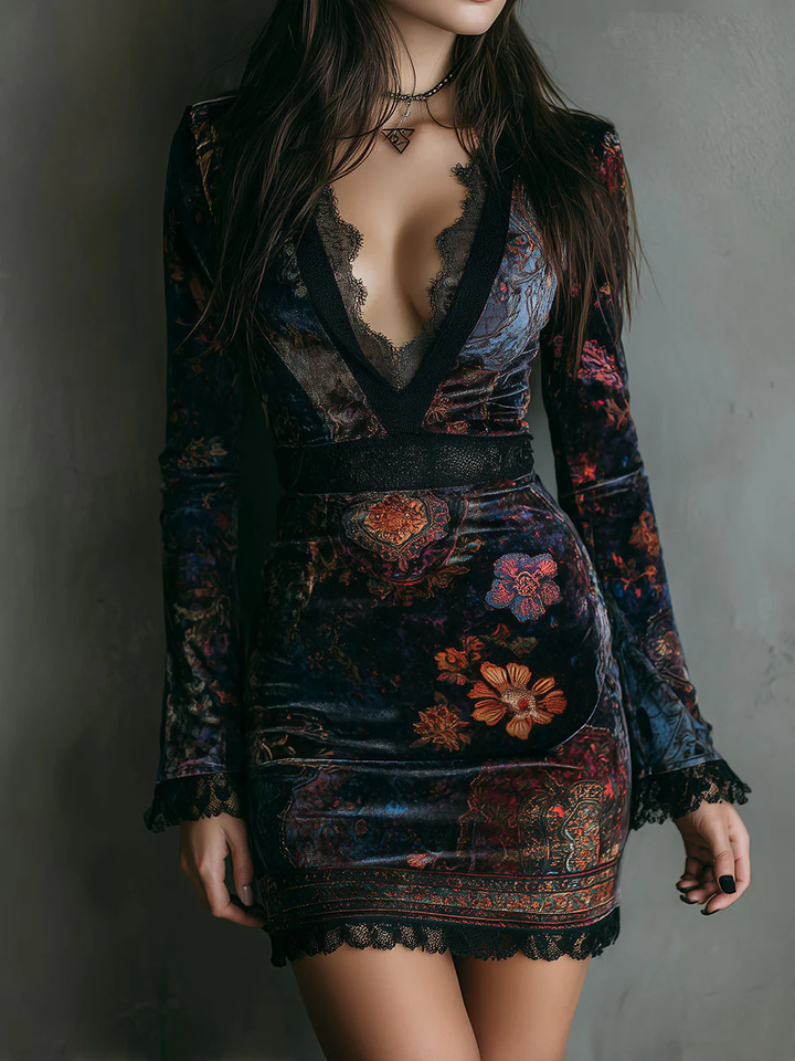 Sofia Floral Velvet Mini Dress