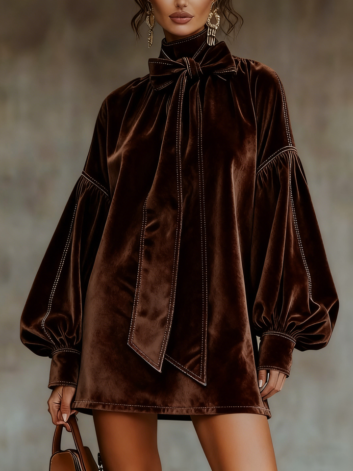 Valentina – Mini Velvet Dress with Bow
