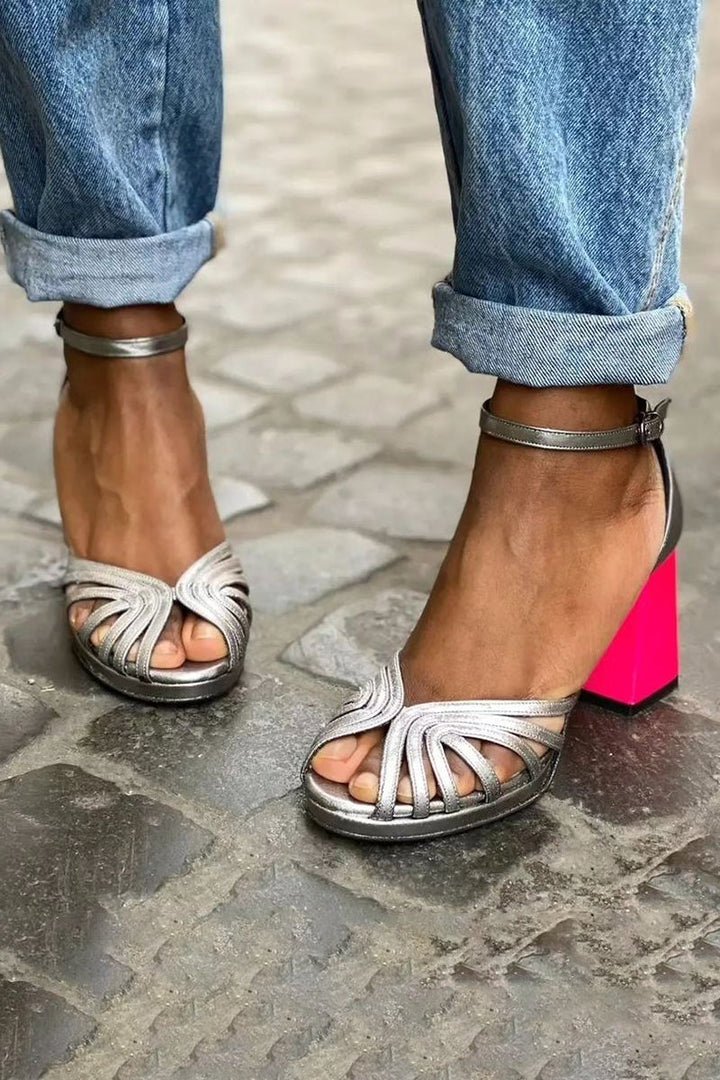 Seraphina™ | Shiny Sandals with Thick Heel and Elegant Buckle