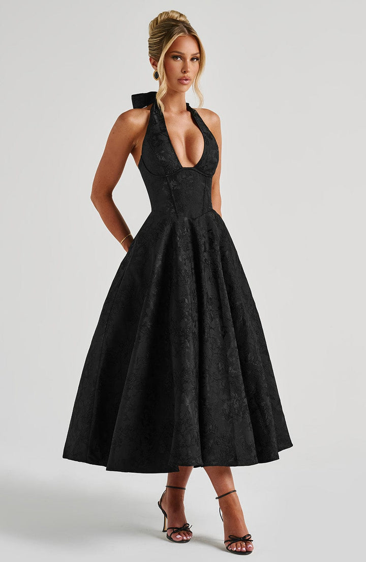 Renata - Jacquard Lace-Up Waist Maxi