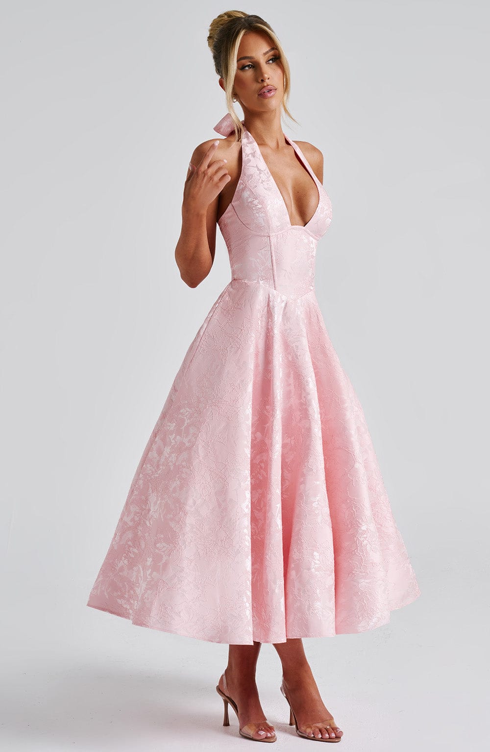Renata - Jacquard Lace-Up Waist Maxi